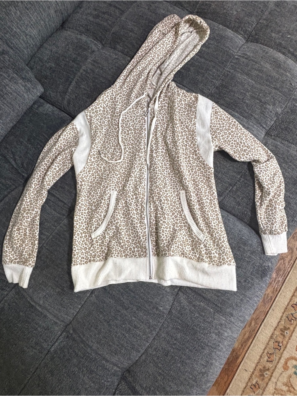 C&C California Beige & Cream Leopard Zip Hoodie